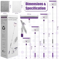 Baseboard Cleaner Tool with Handle, 60″ Extendable Long Handle Purple, White