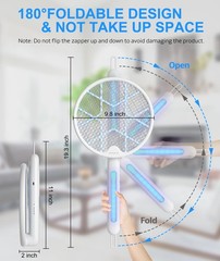 MOSQZAP Electric Fly Swatter 2 Pack, Foldable Bug Zapper Racket 2Pack, White