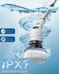 Electric Spin Scrubber, Rechargeable with 11 to 51 inches, Glossy White