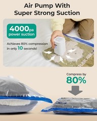 Vacuum Bags for Travel with Rechargeable Air Pump, Portable Space Saver Bags for