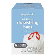Retailer Basics Tall Kitchen Drawstring Trash Bags Clean Fresh Scent 13 Gallon