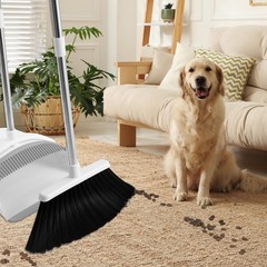 BSKLIN Broom and Dustpan Set for Home, 52″ Long Handle Standing Small, White