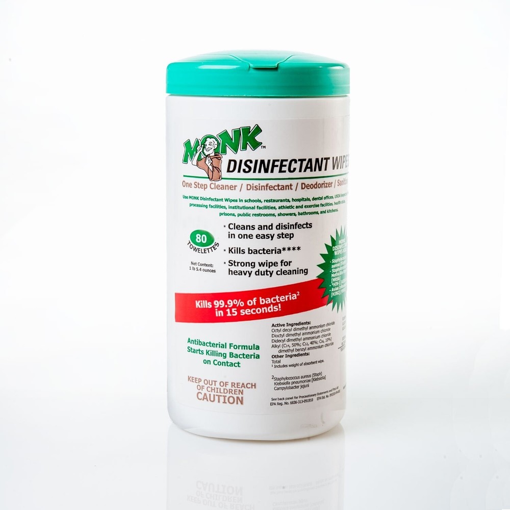 Monk Disinfectant Wipes, Large Lemon Breeze Fresh Scented Disinfectant Wipes