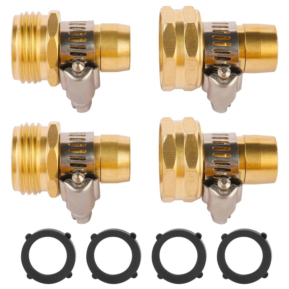 2 Set Brass Garden Hose 2 Set, Fit for 3/4″ or 5/8″ hose(Female & Male)