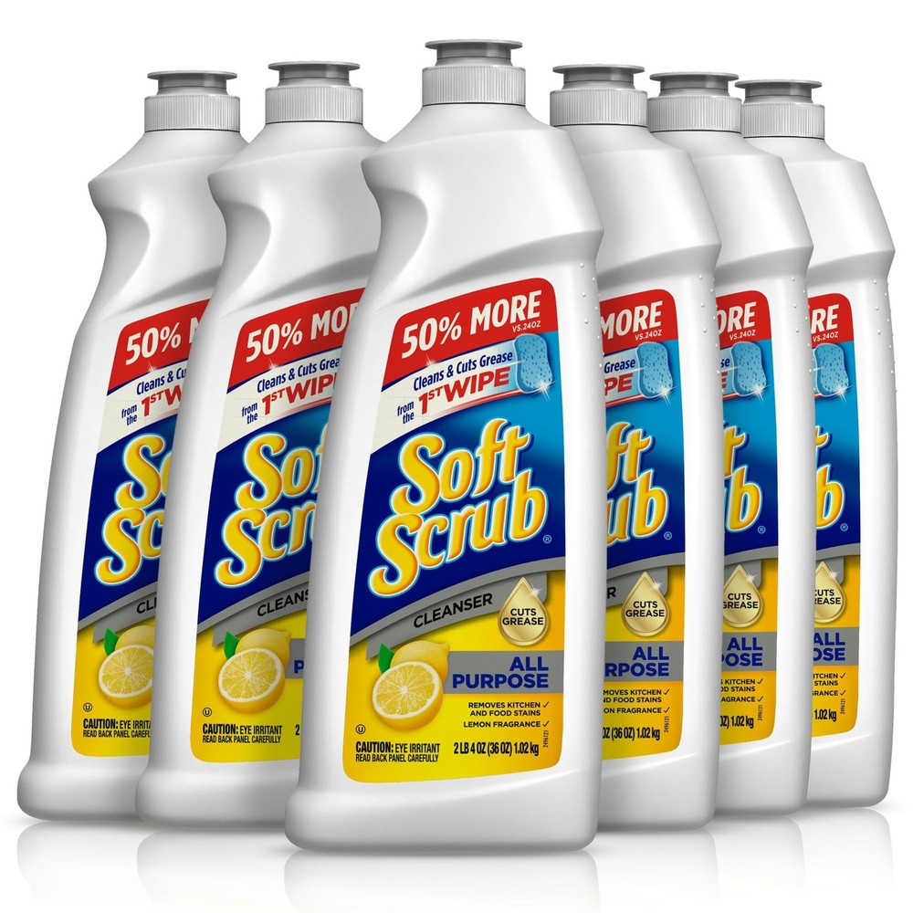 Soft Scrub All Purpose Cleaner, Surface Cleanser, Lemon, 36 Fluid Ounces, 6 C…