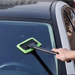 Microfiber Window Cleaner Tool with 4 Washable Pads and Extended Handle for Car