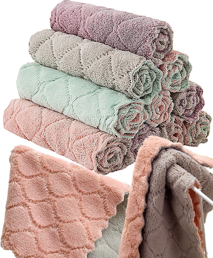 12 Pack Kitchen Towels Quick Dry Washcloths, Coral Velvet Small, Colorful