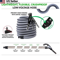 OVO Universal Central Vacuum Hose, 35ft Low Voltage Switch 35ft, Black