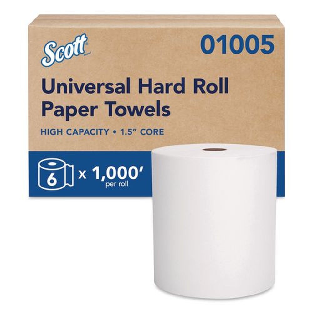 Scott 01005 8 in. x 1000 ft. Essential Hard Roll Towels – WT (6 Rolls/CT) New