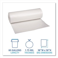 Boardwalk 538 60 gal. 1.75 mil Low Density Can Liners – Clear (100/Carton) New