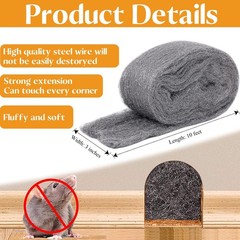 Steel Wool for Mice Control – 2 Pack of 3×10Ft Steel Wool, Gap Filter for Hou…