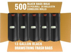 Beidou-Pac 13 Gallon Trash Bags Drawstring 500 Count Bulk Value Pack Black