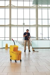 35Qt Mop Bucket & Side Press Wringer Combo on Wheels Heavy Duty Yellow
