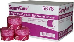 SunnyCareTwo-ply White Coreless Bathroom Tissue 3.85inW x 4.05in L36 Rolls/case
