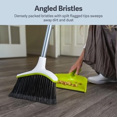 Casabella Basics 2-Piece Angled Broom and Dustpan Set, 2-Piece, Silver/Green