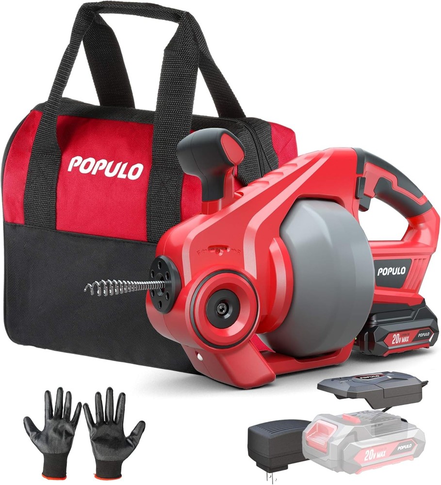 POPULO 20V Cordless Electric Drain Cleaner –