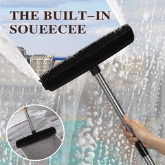 Pet Rubber Broom with 49inch Long Handle, Portable Detailing Lint Black
