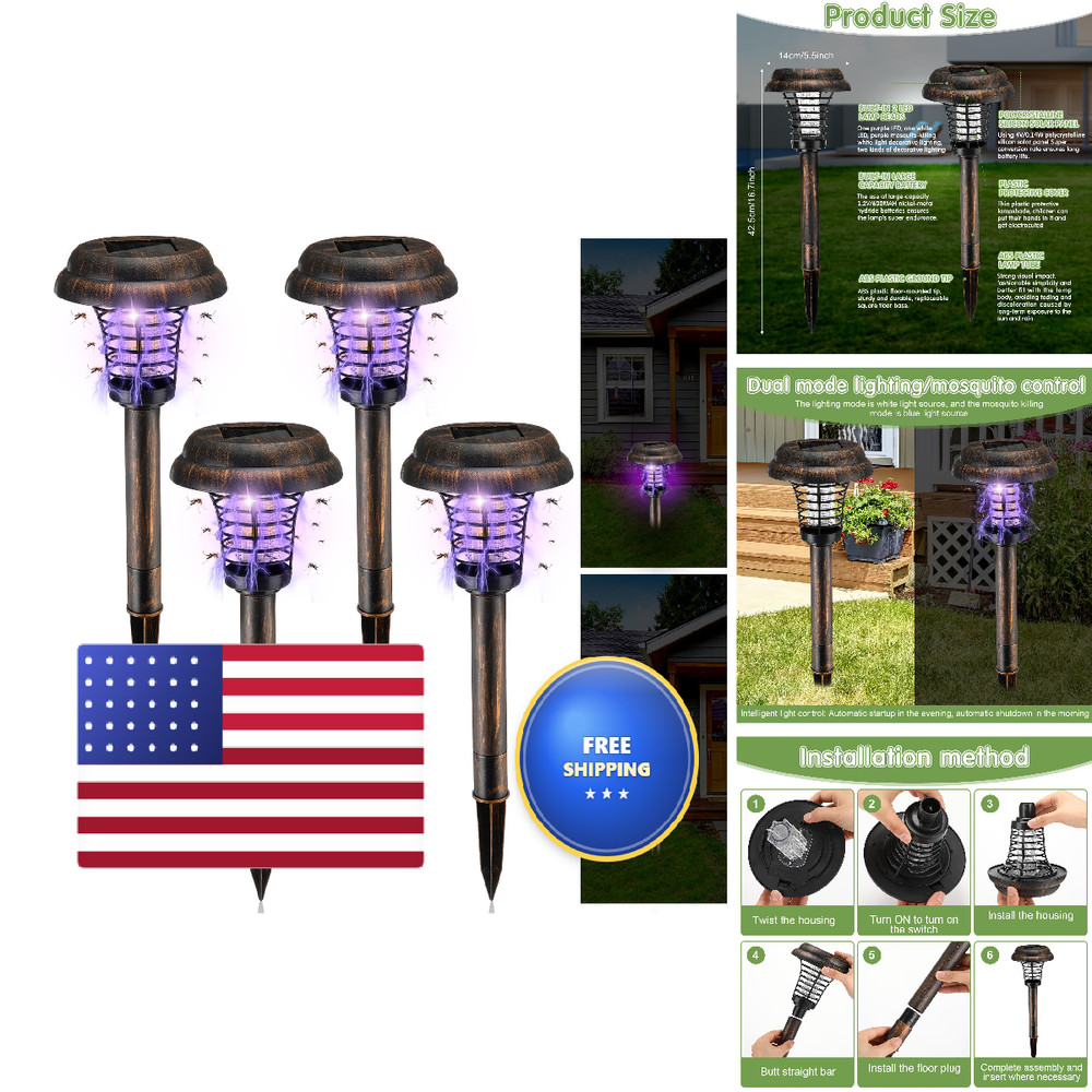 Qualirey 4 Pcs Solar Bug Zapper Waterproof Outdoor Mosquito Zapper Killer And