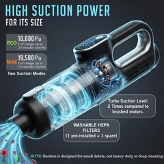 Car Vacuum Portable Cordless, 4-in-1 Mini Car Vacuum with 19500pa Suction & A…