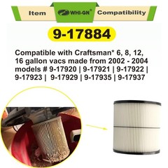 1 Pack 17884 Vacuum Cartridge Filter Replacement 1 Pack+1 Foam Sleeve