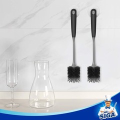 MR.SIGA Long Handle Bottle Brush, Flexible Scrub 2 Count (Pack of 1), Black