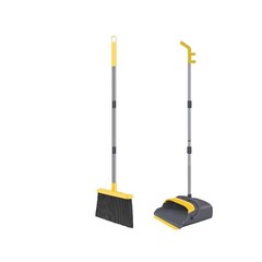 Broom and Dustpan Set with Long Handle – Upright & 3 Rows Gray&yellow