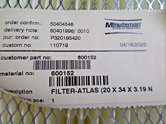 PowerBoss Atlas floor sweeper Panel Filter (20 X 34 X 3.19) Minuteman 600152