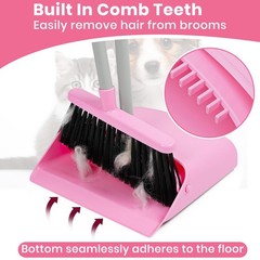 REEWII Pink Broom and Dustpan Set,58” Long Adjustable Handle Small