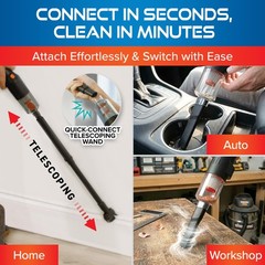 Pocket Vac Reach Handheld Vacuum w/ 3ft Extension Wand – Cordless 2-in-1…