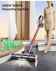 Sunsare Cordless Vacuum Cleaner, 600W/50KPa Stick Vacuum, Wall Mount, Auto Mode