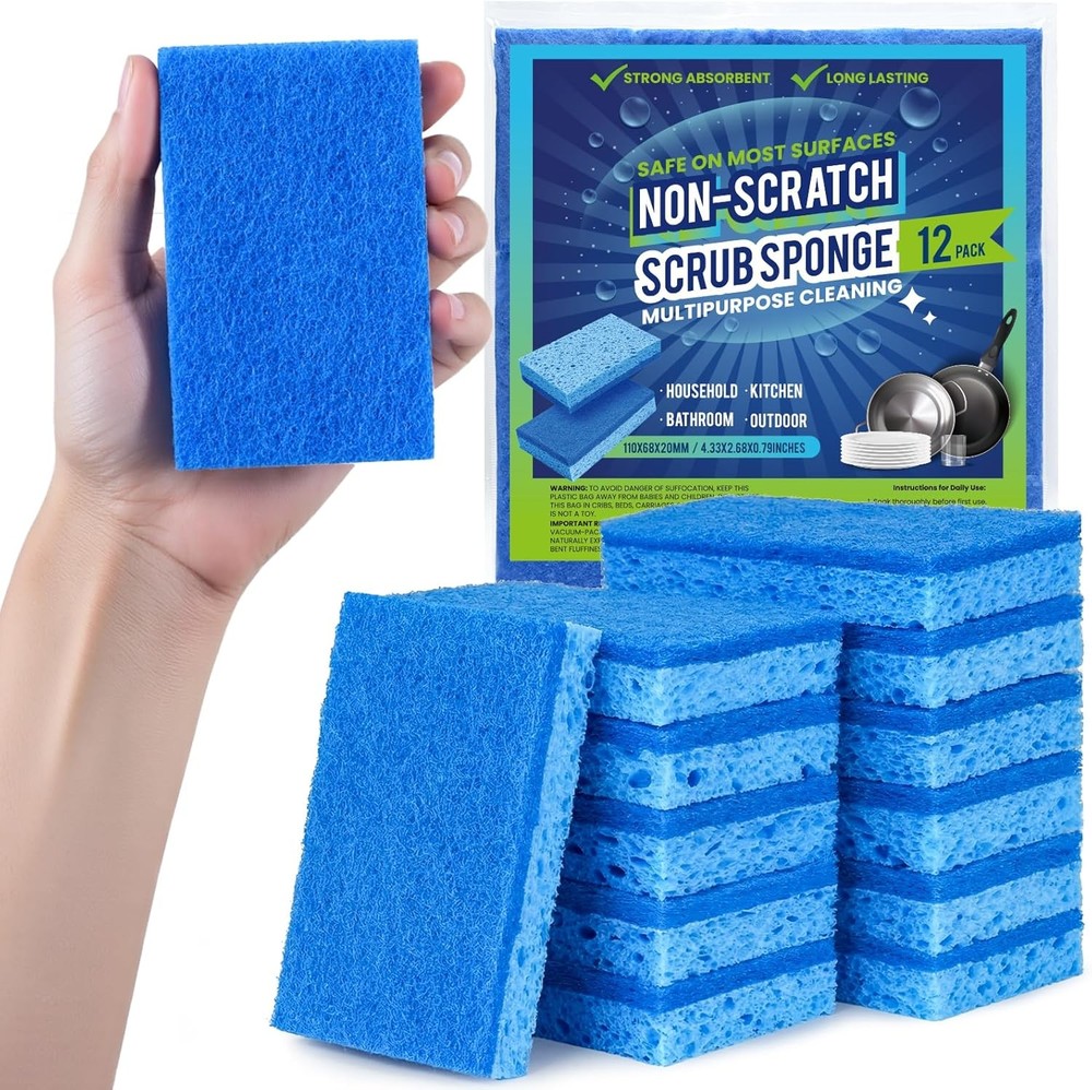 Kitchen Spons, 12 Count, Non-Scratch Scrub Spon, Sided
