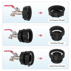 IBC Tote Hose Adapter 275-330 Gallon Water 12 mm, Long handle Valve