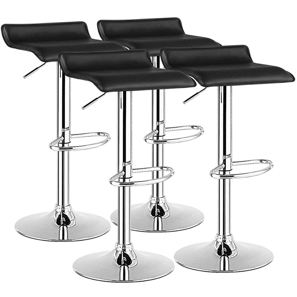 Modern Backless Bar Stools Set of 4 Swivel Adjustable Chrome Hydraulic Black