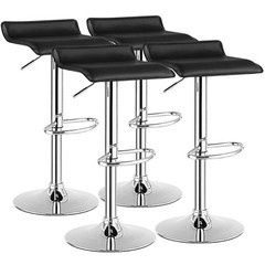 Modern Backless Bar Stools Set of 4 Swivel Adjustable Chrome Hydraulic Black