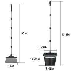Broom with Dustpan Combo Set 54” Long Handle Household Large, Black and Grey