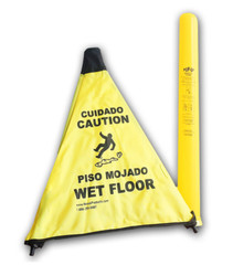 New- 31″ Wet Floor Yellow tri-pod bilingual cones with storage tubes