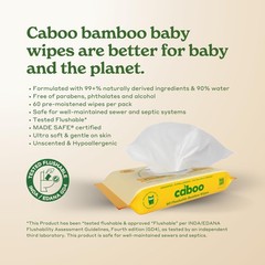 Caboo Tree Free Flushable Wipes, Certified 60 Count (Pack of 3), White