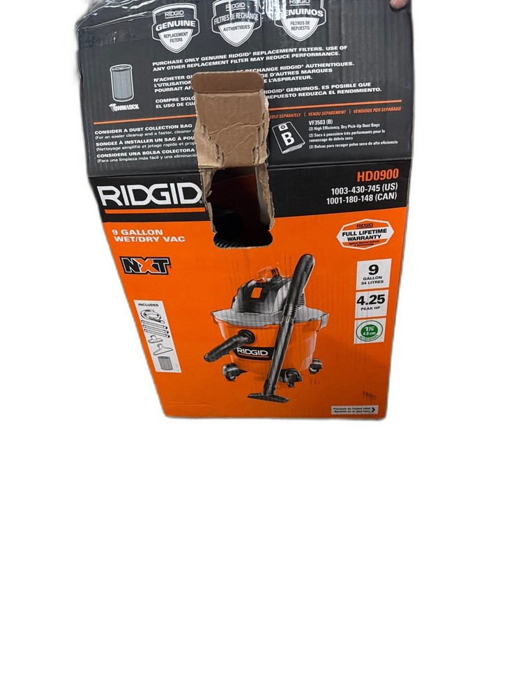 RIDGID 9 Gal. 4.25 HP NXT Wet Dry Vac, Debris Filter, Locking Hose, Attachments