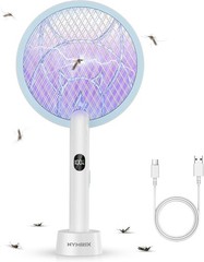 Nymrix 2-in-1 Electric Fly Swatter, 4100V Rechargeable Bug Zapper with Purple