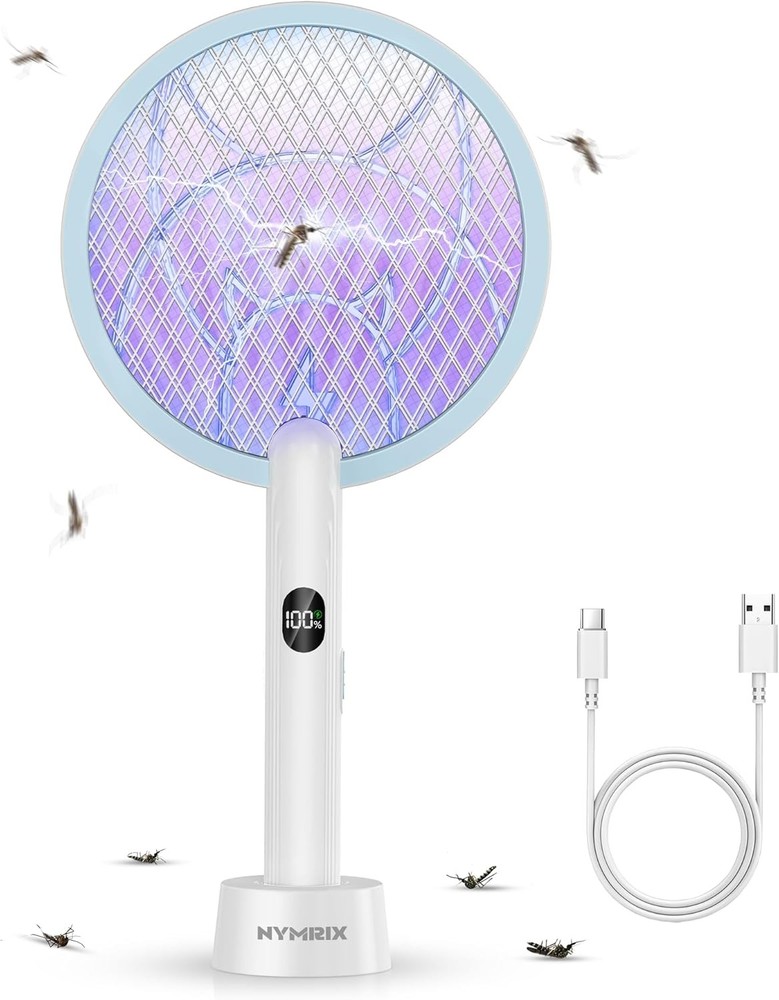 Nymrix 2-in-1 Electric Fly Swatter 4100V Rechargeable Bug Zapper Blue
