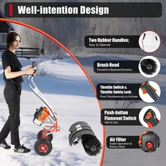 52cc 2 Stroke Gas Power Sweeper Broom Driveway Turf Grass Snow Cleaning Machine