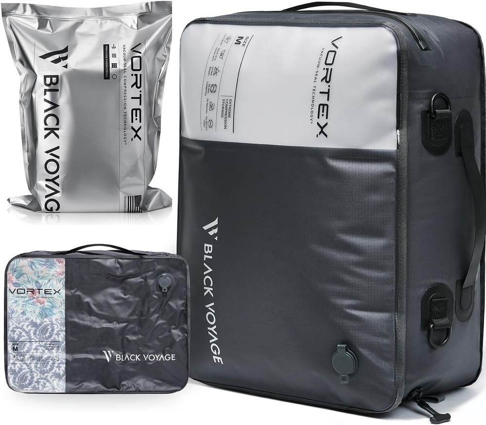 Black Voyage Reusable Vacuum Compression Travel Bag for Carry-On Suitcase and