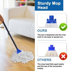 KeFanta Mop for Floor Cleaning,2 Pcs Cotton String Wet Mops Small, Blue