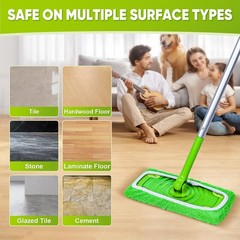 18-Pack Reusable Mop Coral Fleece 18p Sweeper Reusable(Green), Green-18 Pack