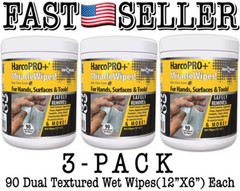 HarcoPRO+ Miracle Wipes 90 Wet Wipes 12×6” For Hands, Surfaces & Tools (3-PACK)