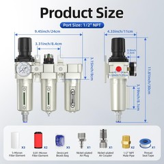 1/2″ NPT Air Compressor Water Separator, Industrial Grade 3 1/2NPT, 1/2npt