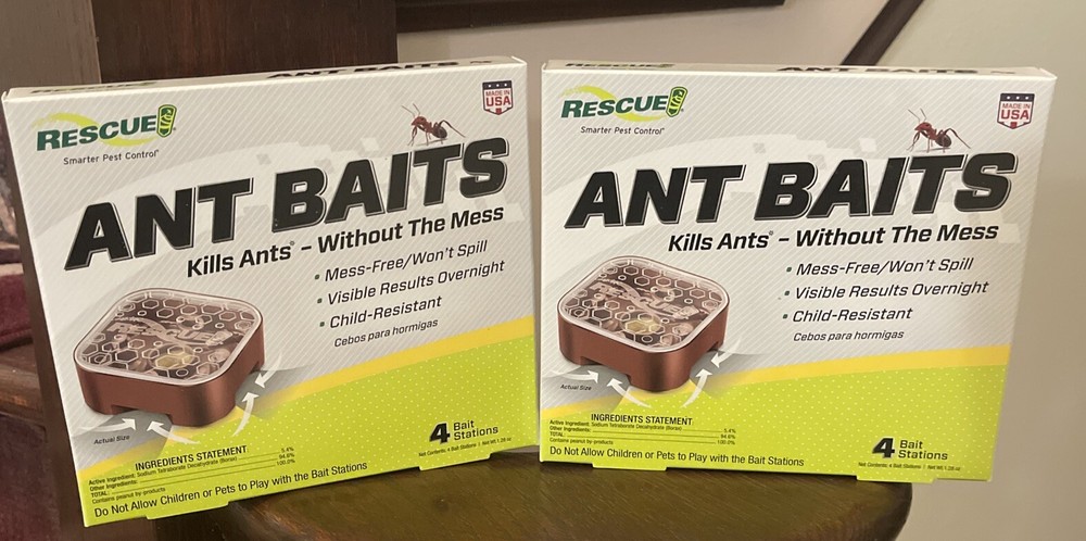 Lot of 2 RESCUE! Ant Bait Indoor 4 Bait Stations Ea., Kills Ants Mess-free New