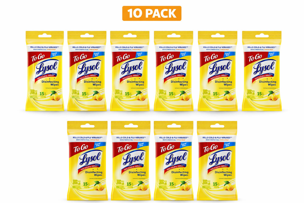 Lysol Disinfecting Wipes To Go 10 Pack 15ct Lemon Lime Travel Size Kills 99.9%