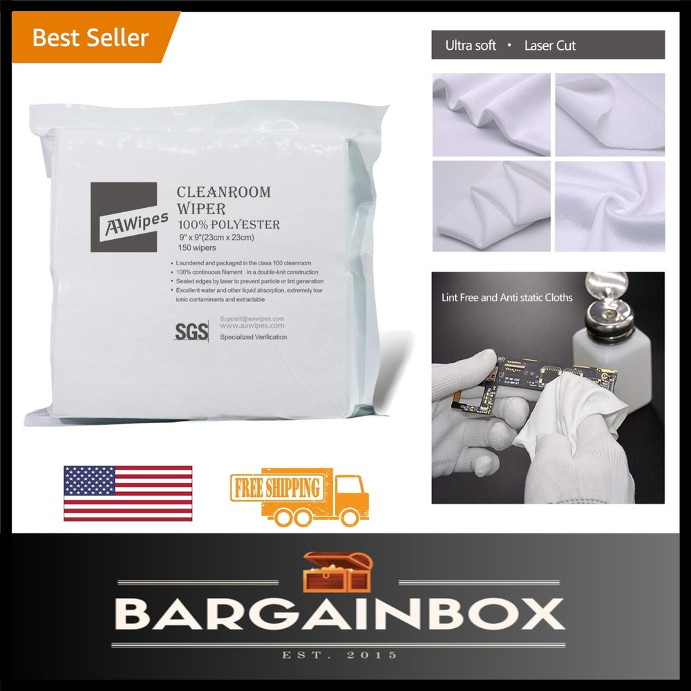 9×9″ Laser Sealed 150 Pcs Polyester Cleanroom Wipes – Lint-Free Soft Touch