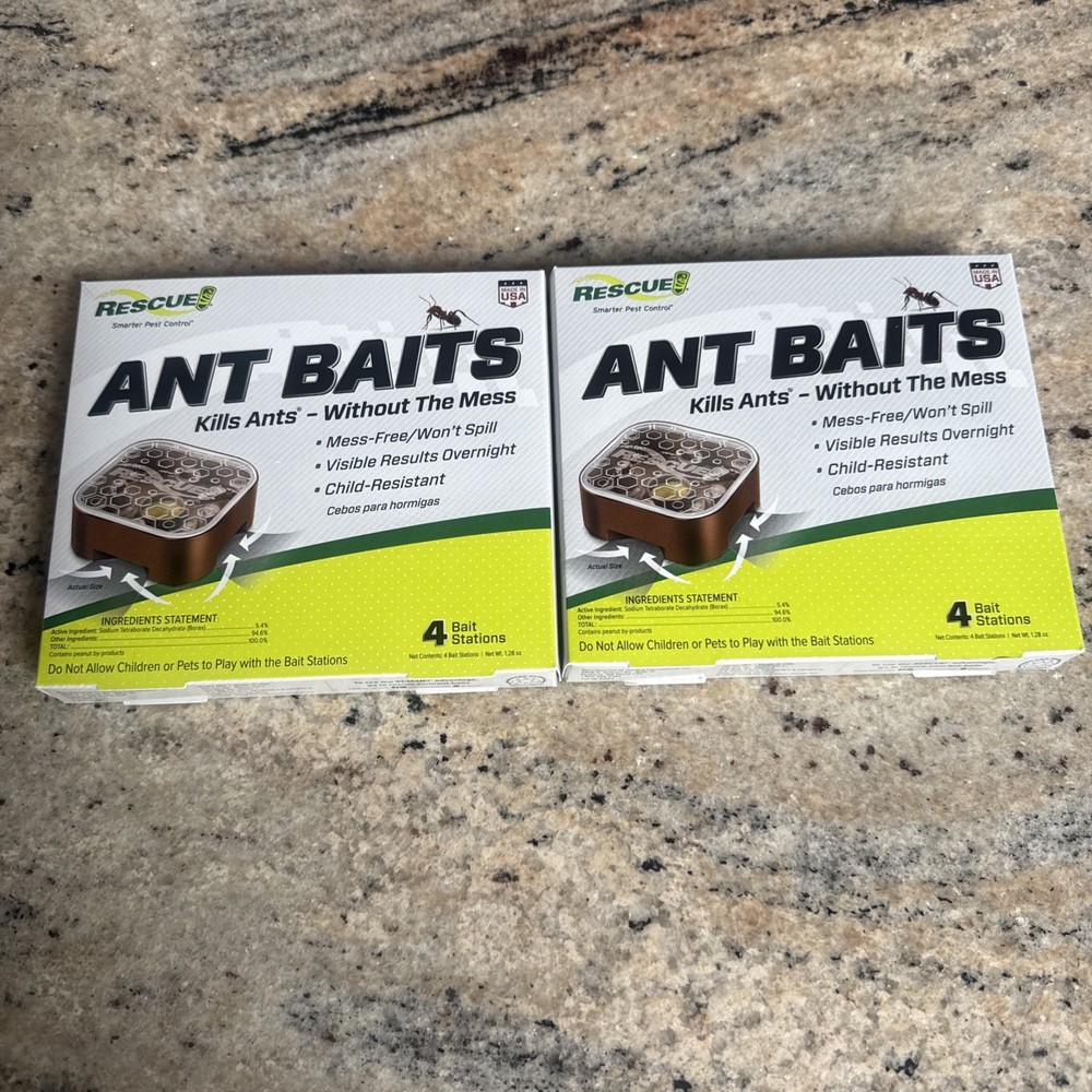 Two Pack RESCUE! Ant Baits for Indoor, (8 Bait Stations Total)
